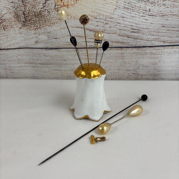 Antique Noritake Nippon Hat Pin Holder plus 7 Hat Pins - Picture 1 of 12